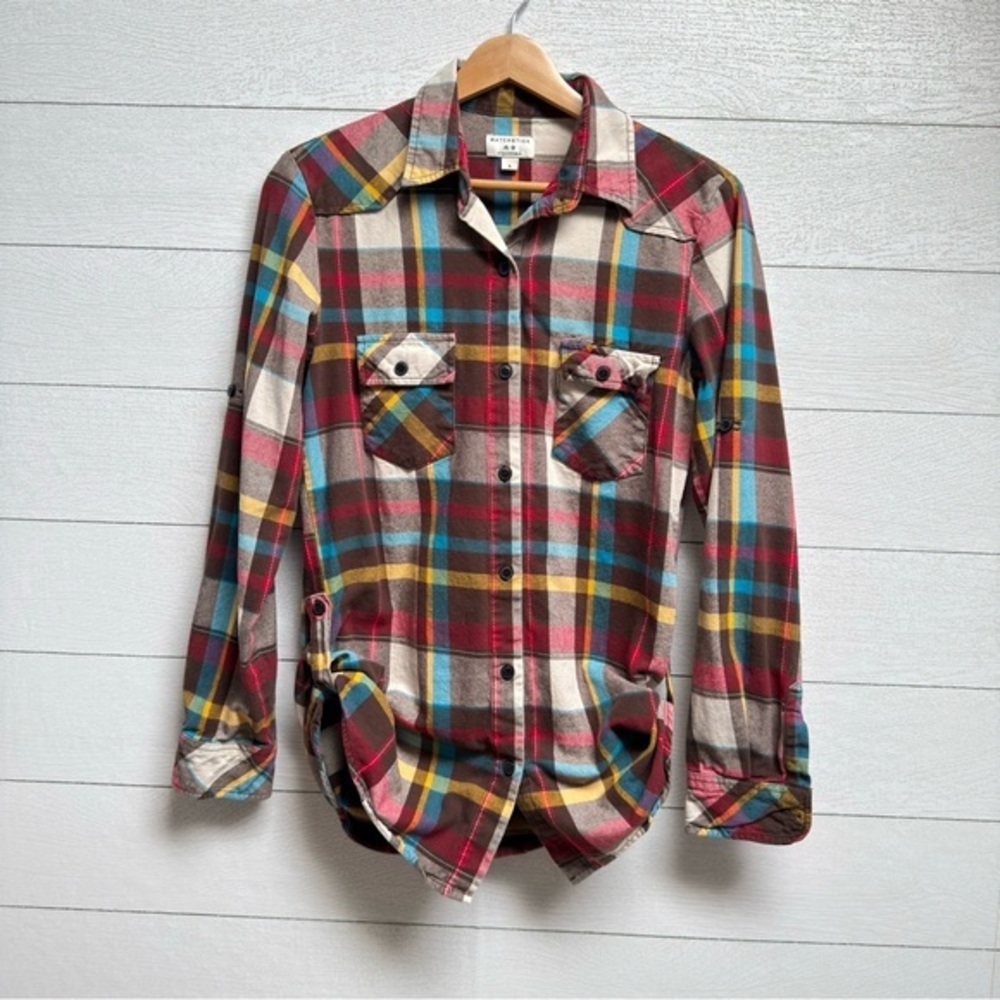 Matchstick | Women's Long Plaid Button Up Shirt | Size S